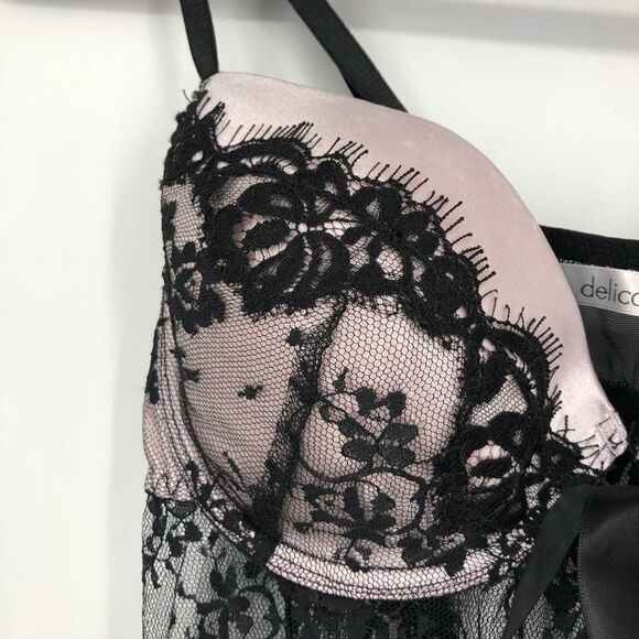 Delicates Floral Lace Babydoll Lingerie Size Medium Black NWT Whymsigoth - Picture 7 of 9